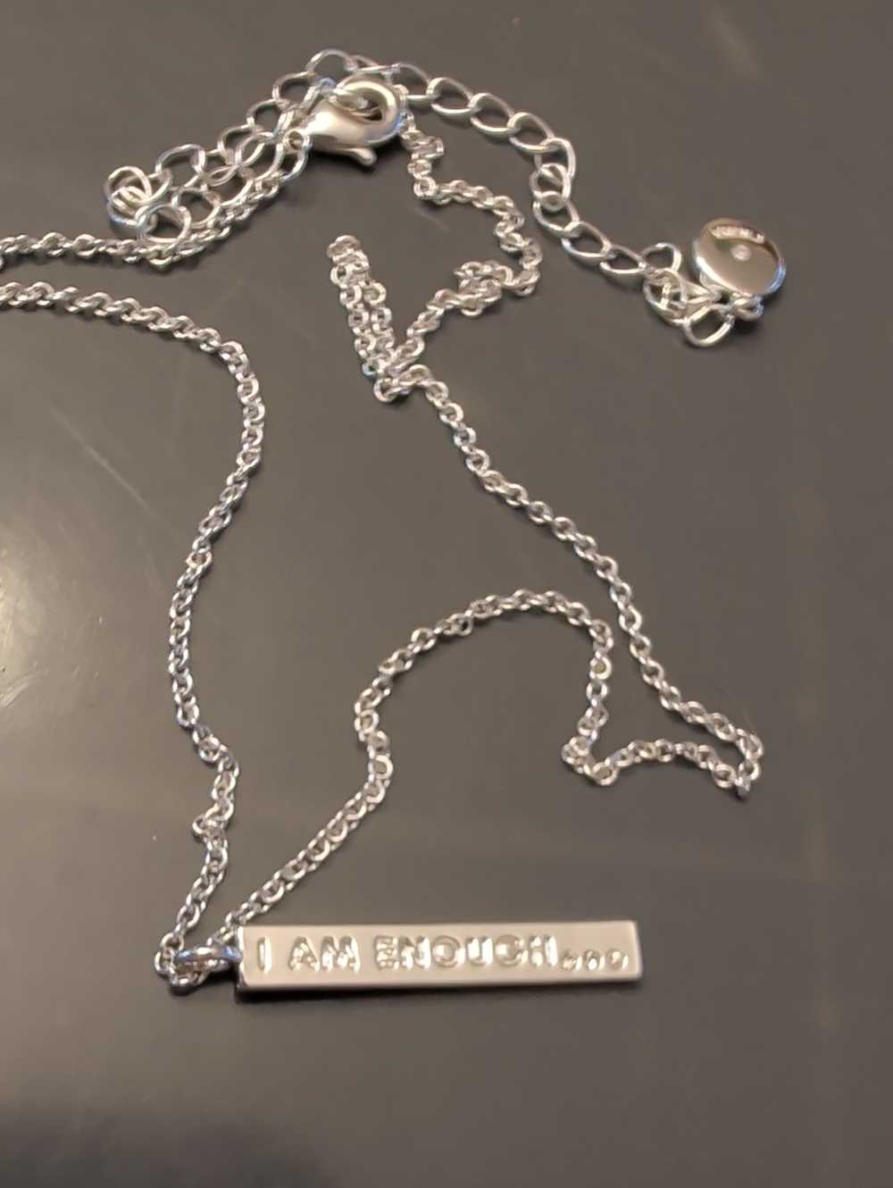 "I Am Enough" Silver Tone Bar Necklace - Affirmation Jewelry